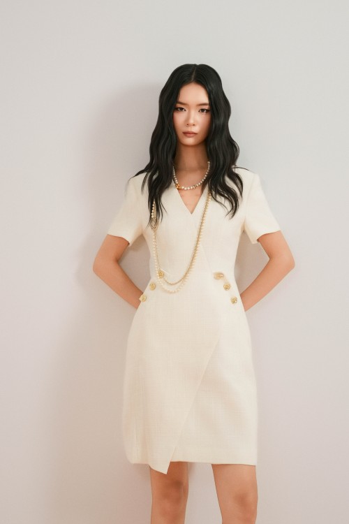 Sixdo Cream Tweed Mini Dress